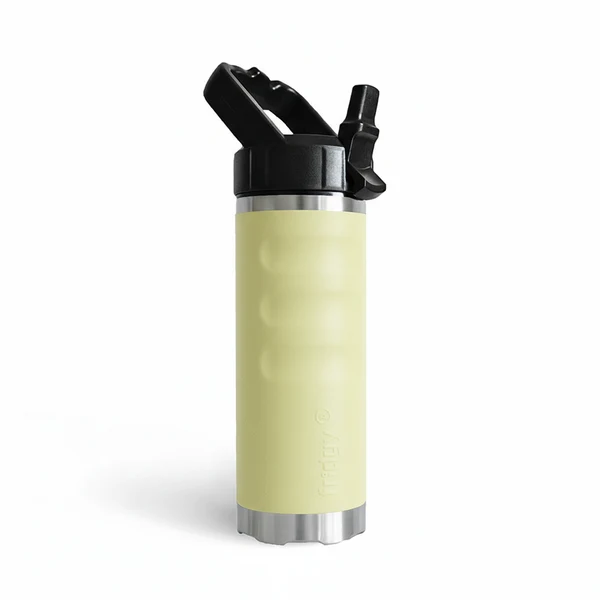Lemon yellow spritz coloured compact 24 hour cooling triple insulated Fridgy FRI540 540 Grip Bottle With Sipper Lid