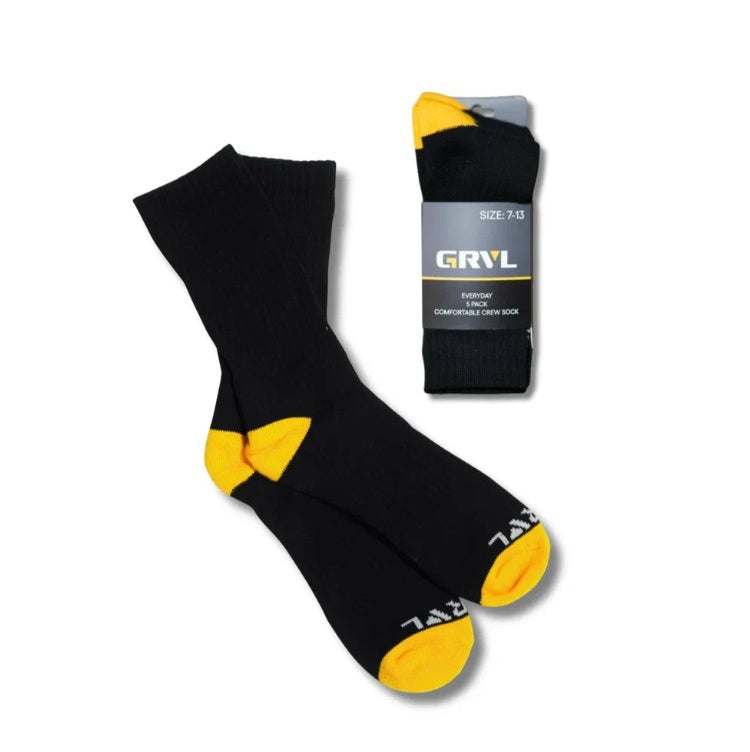 Black with yellow bamboo socks Grvl GRVL-S2 Everyday Crew 5 Pack Socks