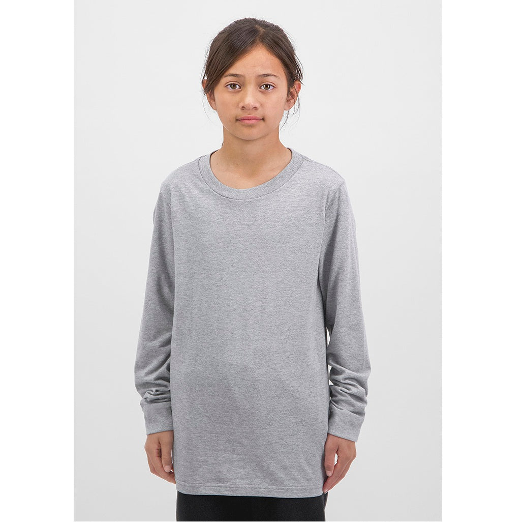 GOODMATES X1002K Kids Basis Long Sleeve Tee - Grey Marle - Alternative Front View