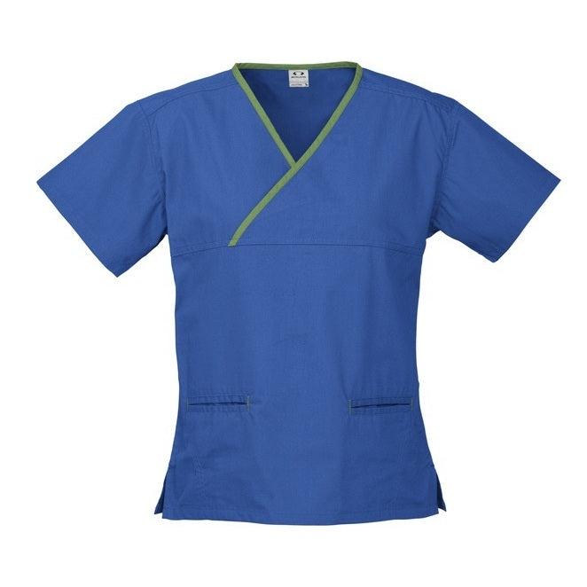 Inaura H10722 Ladies Crossover Scrubs Top - Royal/Lime - Front View