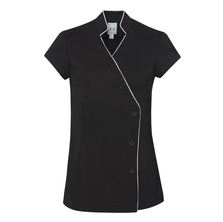 Black and white womens manderin collar button down salon and spa Biz Collection H134LS Womens Zen Tunic