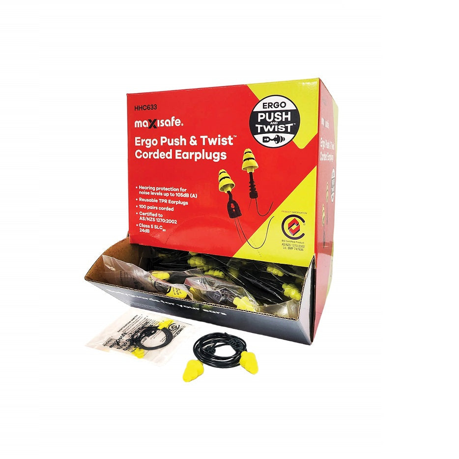 Maxisafe HHC633 Ergo Push & Twist Corded Earplugs - Class 4