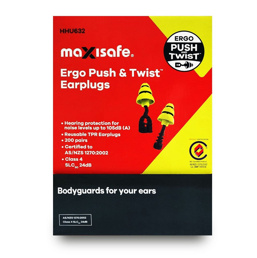 Maxisafe HHU632 Ergo Push & Twist Uncorded Earplugs - Class 4