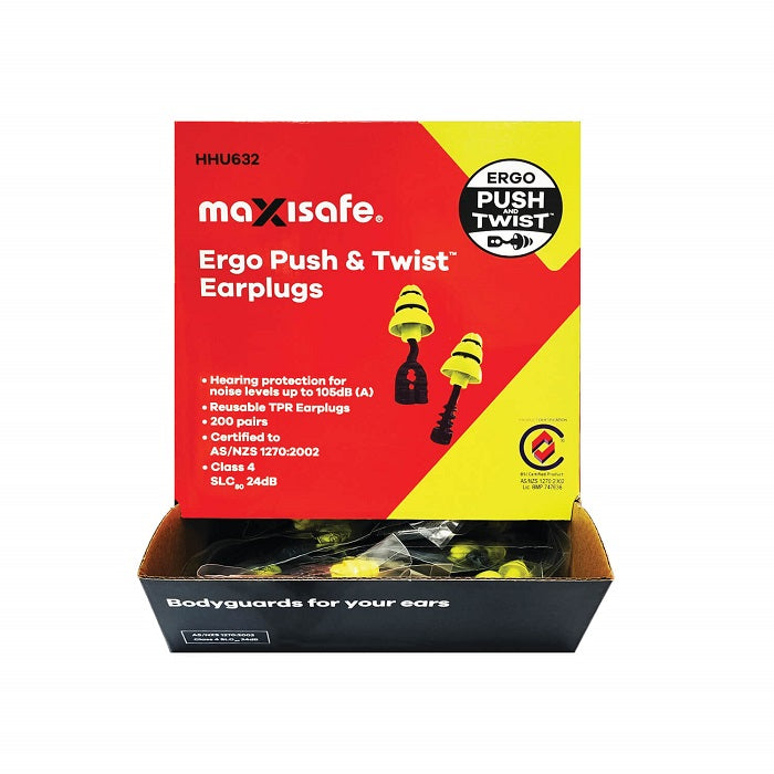 Maxisafe HHU632 Ergo Push & Twist Uncorded Earplugs - Class 4