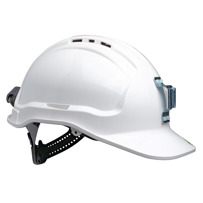 Maxisafe HTG57ML-WH Tuffgard Vented Hard Hat with Sliplock Harness and metal lamp bracket