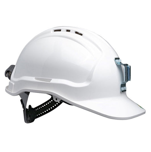 Maxisafe HTG57ML-WH Tuffgard Vented Hard Hat with Sliplock Harness and metal lamp bracket