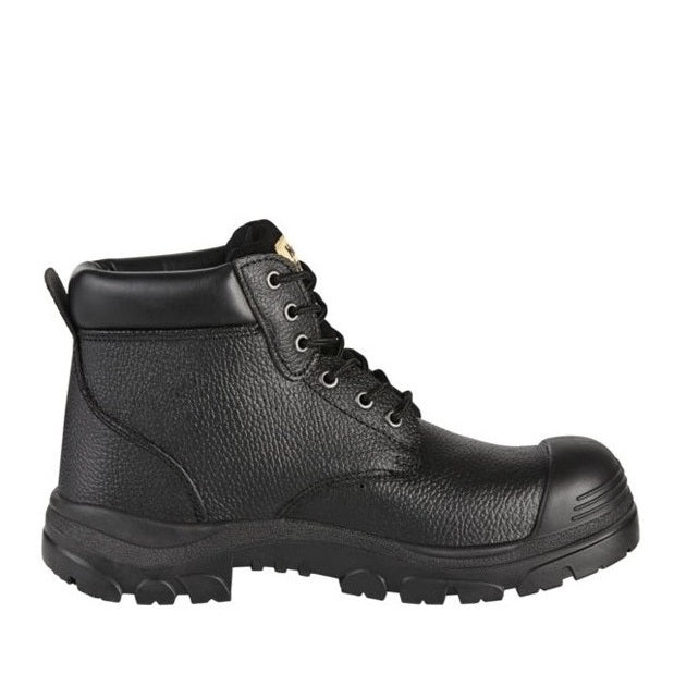 Black winter boot with brand logo on a white background