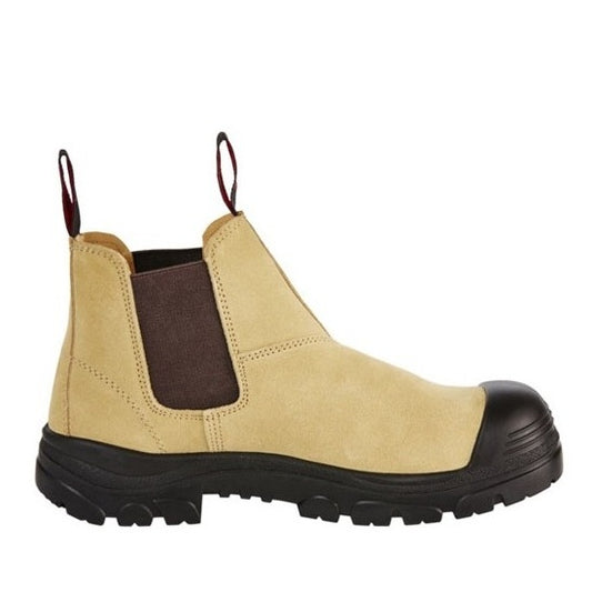 Beige boot with black sole on a white background