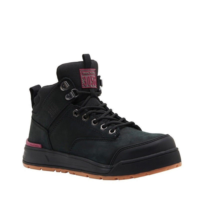 Black high-top sneaker with a visible brand logo on a white background