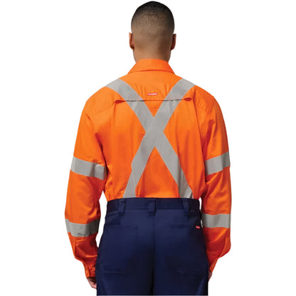 Hard Yakka Y04275 Bio Motion X Back Lightweight Shirt in safety orange colour with reflective hoop front and x back