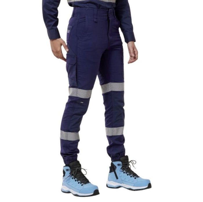 Hard Yakka Y08411 Womens Raptor Cuff Pants with Tape - Navy - Angled View