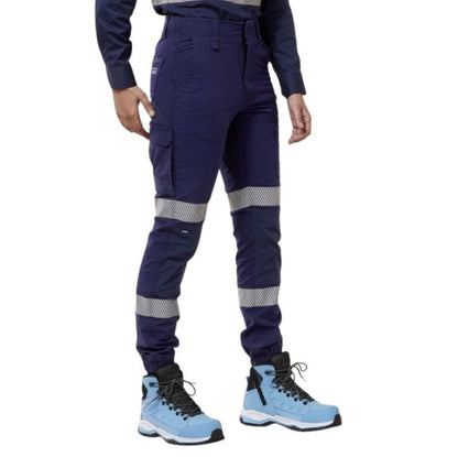 Hard Yakka Y08411 Womens Raptor Cuff Pants with Tape - Navy - Angled View