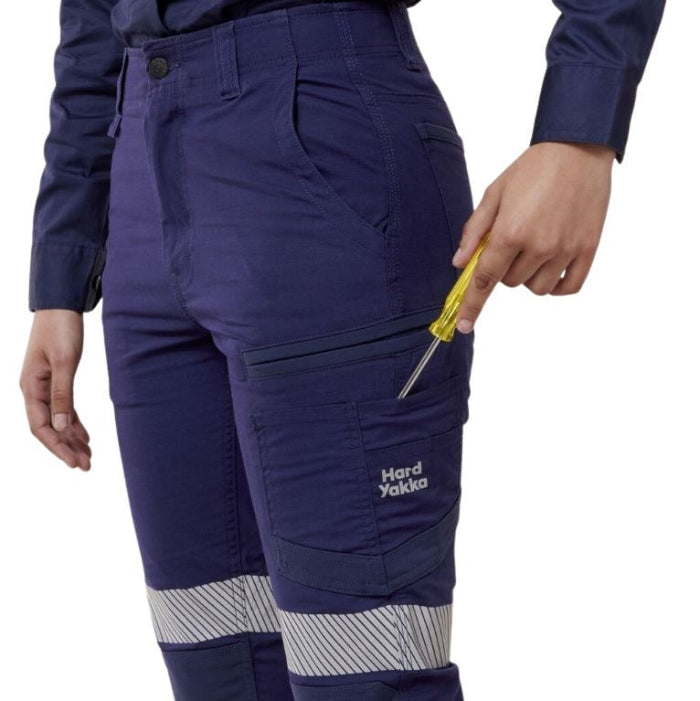 Hard Yakka Y08411 Womens Raptor Cuff Pants with Tape - Navy - Detail View