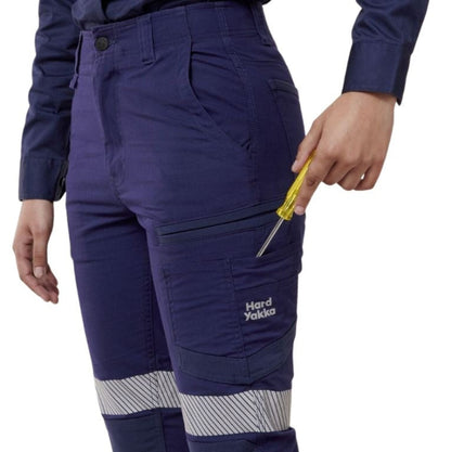 Hard Yakka Y08411 Womens Raptor Cuff Pants with Tape - Navy - Detail View