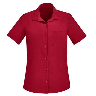 Inaura CS947LS Ladies Plain Short Sleeve Shirt - Cherry - Front View