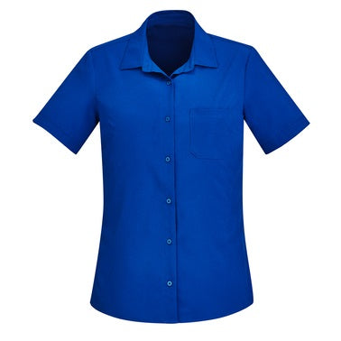 Inaura CS947LS Ladies Plain Short Sleeve Shirt - Electric Blue - Front View