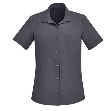 Inaura CS947LS Ladies Plain Short Sleeve Shirt - Charcoal - Front View