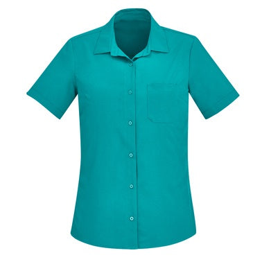 Inaura CS947LS Ladies Plain Short Sleeve Shirt - Teal - Front View