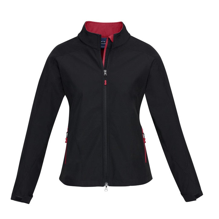 Biz Collection J307L Geneva Ladies Jacket Softshell - Black/Red - Front View