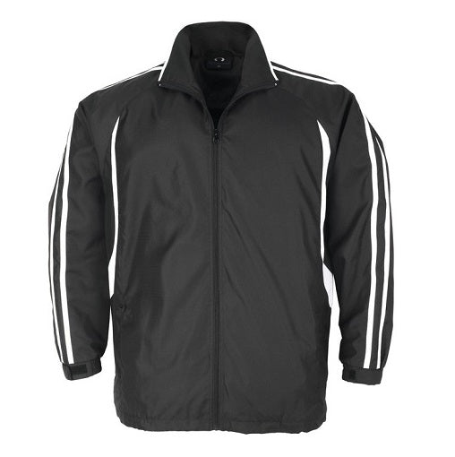 Mens and womens unisex black with white sleeve stripe wind resistant UPF rated moisture wicking quick drying Lightweight ripstop Biz Collection J3150 Flash Mens Jacket