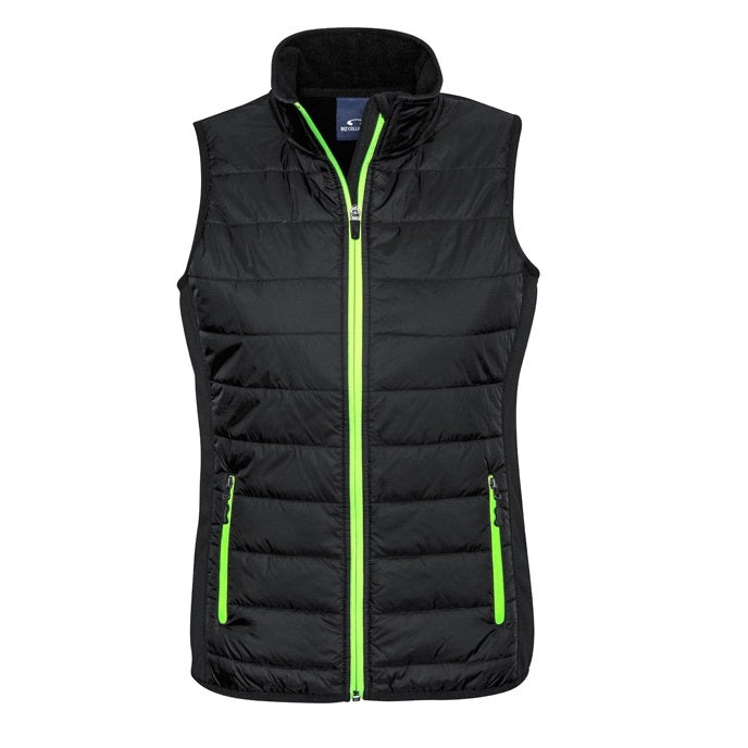 Biz Collection J616L Ladies Stealth Tech Vest - Black/Fluoro Lime - Back View
