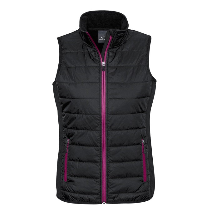 Womens Black with magenta pink  Stretch and warm with fleece professional modern style Biz Collection J616L womens Stealth Tech Vest