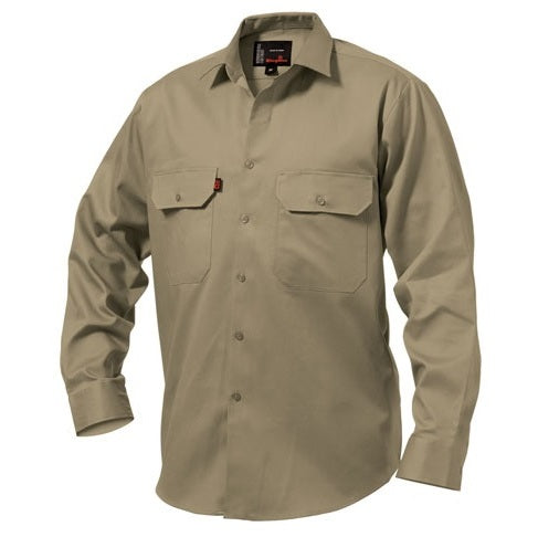 KingGee K04010 Open Front Drill Long Sleeve Shirt - Khaki - Lifestyle
