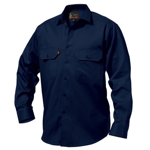 KingGee K04010 Open Front Drill Long Sleeve Shirt - Navy - Product View