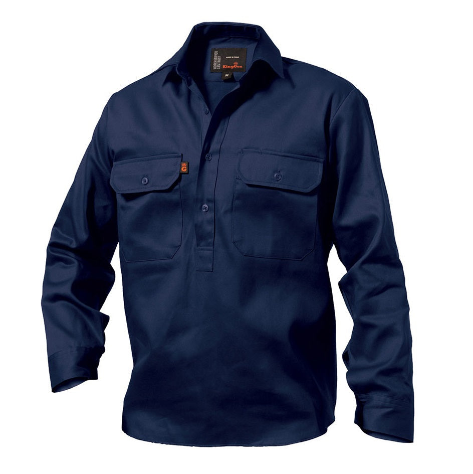 KingGee K04020 Closed Front Drill Long Sleeve Shirt - Navy - Product View