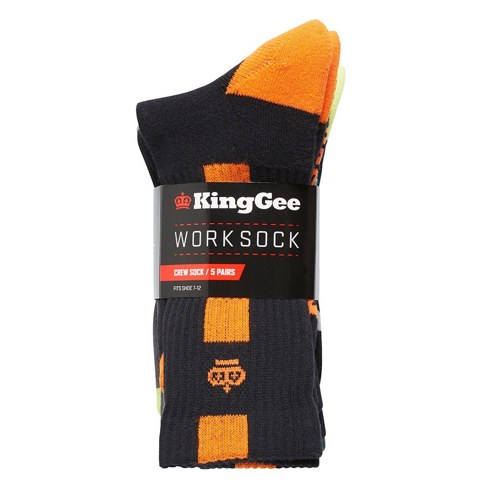 KingGee K09035 Mens Crew 5 Pack Work Socks - Black - Lifestyle