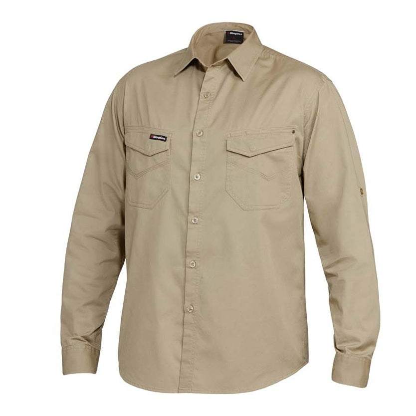 KingGee K14350 Tradie Long Sleeve Shirt - Khaki - Front View