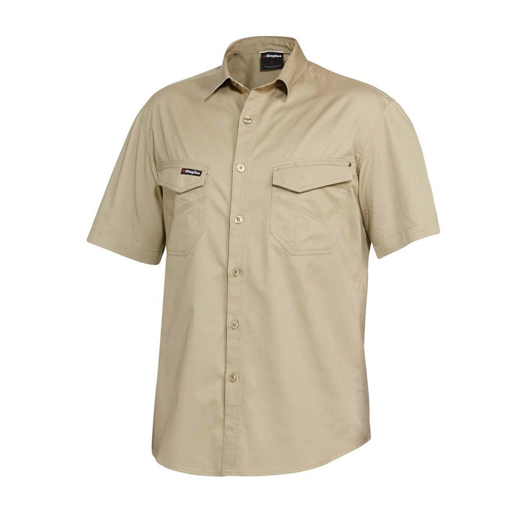 KingGee K14355 Tradie Short Sleeve Shirt - Khaki - Front View