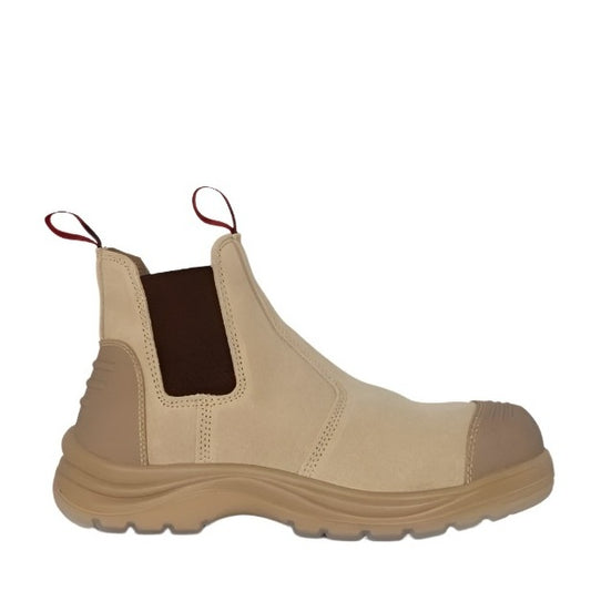 Beige pull on scuff cap King Gee K25552 Wills Sand Gusset Safety Boots