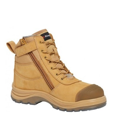 KingGee K27105 Tradie 6CZ EH 130mm Side Zip Wheat Safety Boot