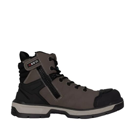 Brown and black boot with visible brand logo on a white background