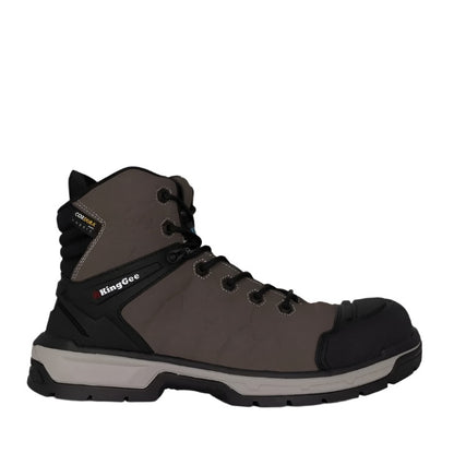 Gray and black hiking boot with KingGea branding on a white background