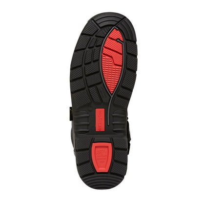 Black and red sole of a shoe on a white background