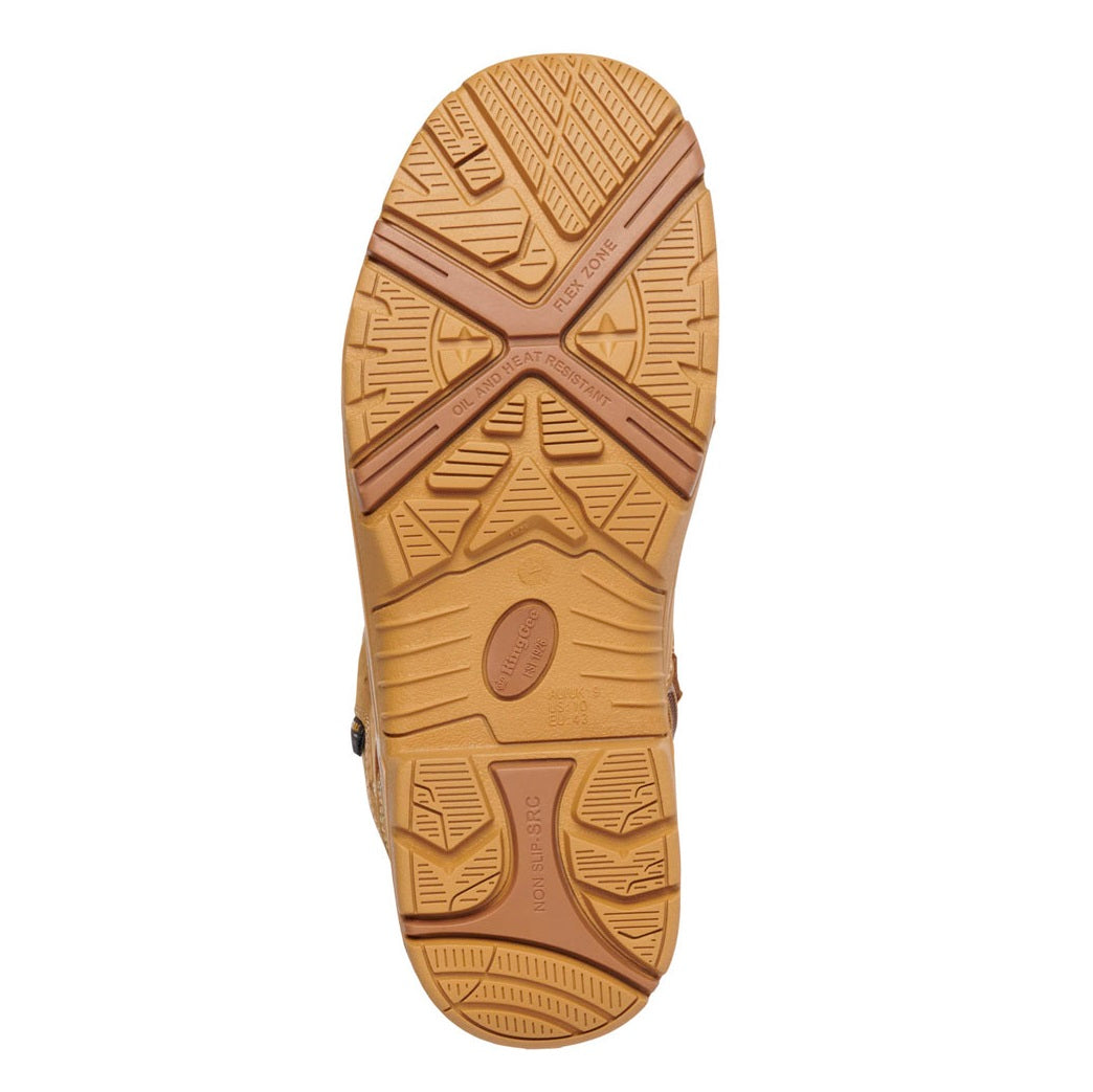 Brown sole of a shoe with tread pattern on a white background