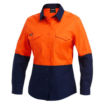 KingGee K44543 Ladies Workcool 2 HiVis Reflective Spliced Shirt L/S