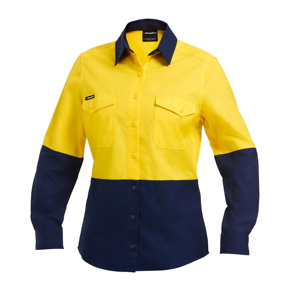 KingGee K44543 Ladies Workcool 2 HiVis Reflective Spliced Shirt L/S