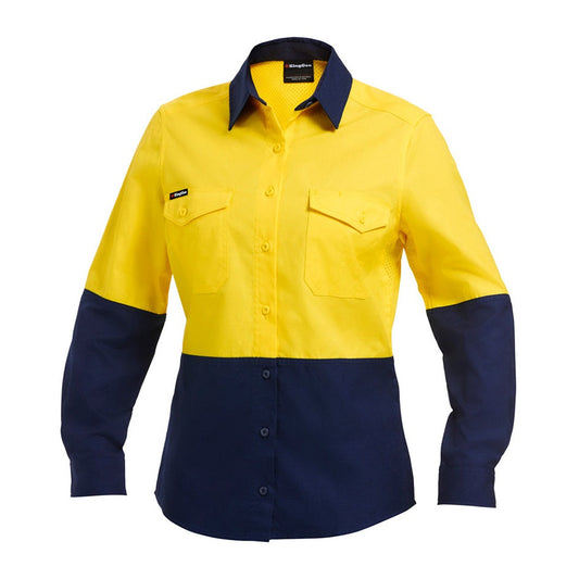 KingGee K44543 Ladies Workcool 2 HiVis Reflective Spliced Shirt L/S