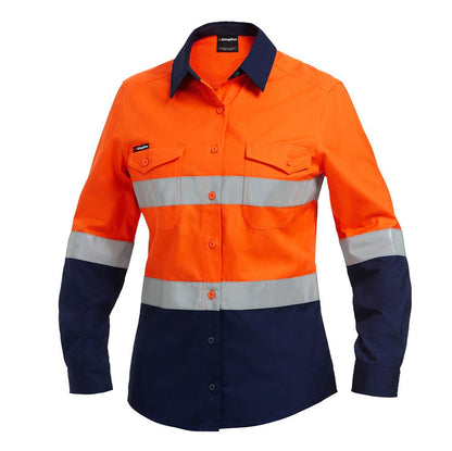 KingGee K44544 Workcool 2 Ladies HiVis Reflective Spliced Shirt L/S