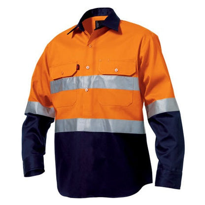KingGee K54325 HiVis Closed Front Reflective Spliced Drill Shirt L/S