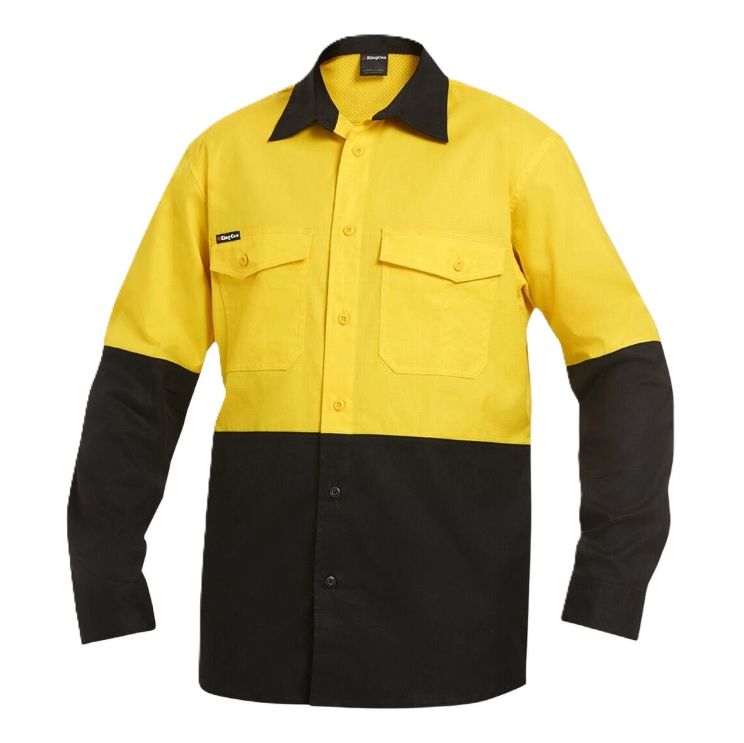 KingGee K54870 Workcool 2 HiVis Reflective Spliced Long Sleeve Shirt - Yellow/Navy - Lifestyle