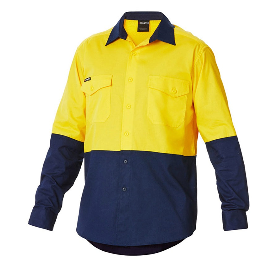 KingGee K54870 Workcool 2 HiVis Reflective Spliced Long Sleeve Shirt - Yellow/Navy - Lifestyle