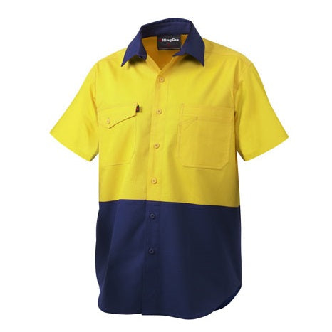 KingGee K54875 Workcool 2 HiVis Slipced Short Sleeve Shirt - Yellow/Navy - Lifestyle