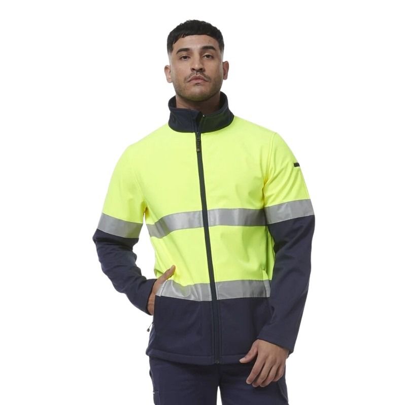 KingGee K55034 Reflective Spliced Softshell Jacket - Yellow/Navy - Product View