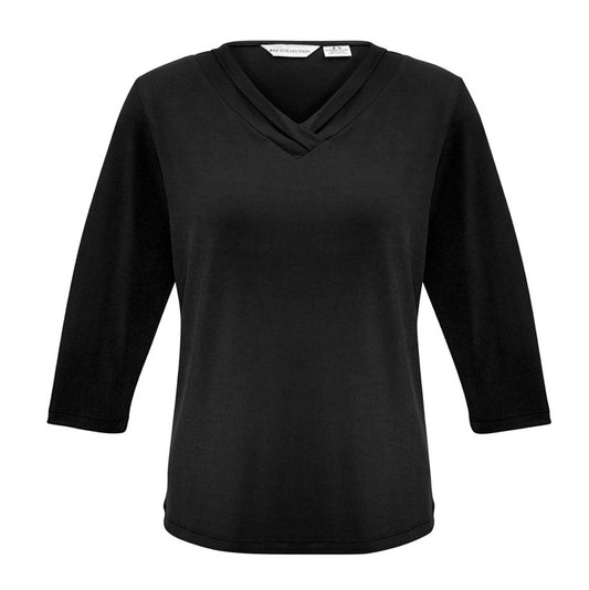 Womens Black stretch easy wear professional shirt Biz Collection K819LT Lana Ladies V-Neck 3/4 Top