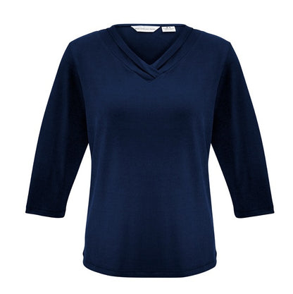 Navy semi fitted flattering professional Biz Collection K819LT Lana Ladies V-Neck 3/4 Top