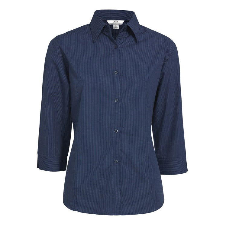 Biz Collection LB8200 Micro Check Ladies 3/4 Shirt - Navy - Front View